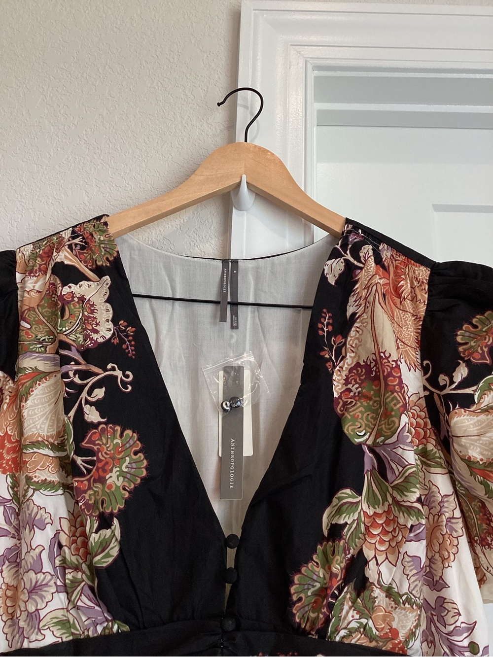 Anthropologie Katerina Short-Sleeve Button-Front Maxi Dress XL Black Floral - Picture 9 of 15